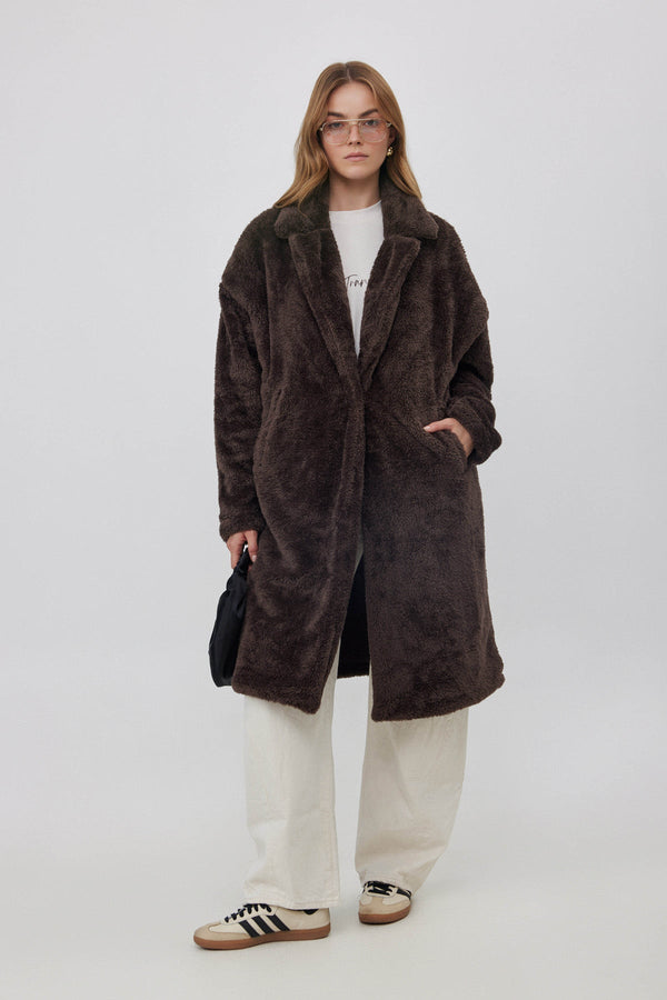 LONG FLEECE JACKET IN BROWN