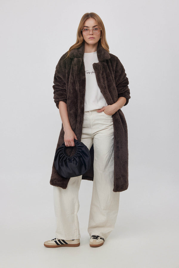 LONG FLEECE JACKET IN BROWN