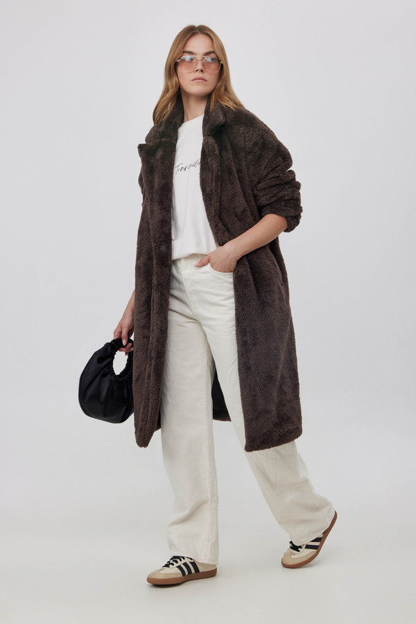 LONG FLEECE JACKET IN BROWN