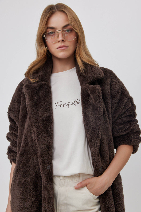 LONG FLEECE JACKET IN BROWN