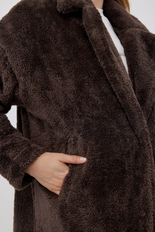 LONG FLEECE JACKET IN BROWN