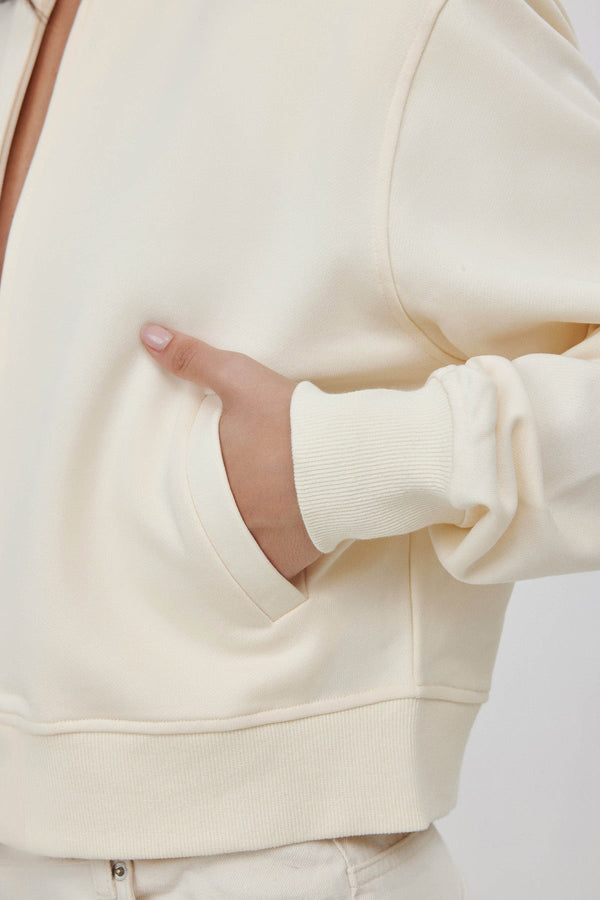 CREAM FRENCH TERRY BOMBER JACKET