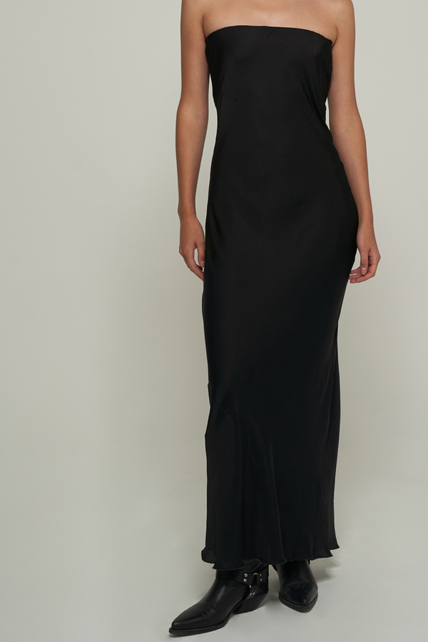 SATIN BANDEAU MAXI DRESS IN BLACK
