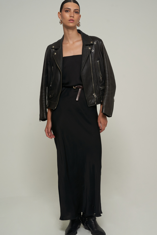 SATIN BANDEAU MAXI DRESS IN BLACK