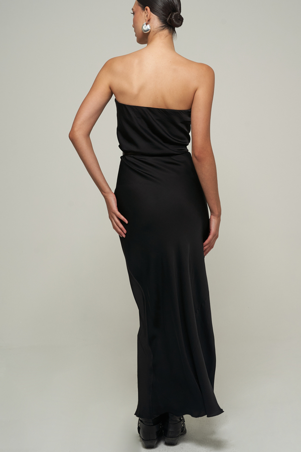 SATIN BANDEAU MAXI DRESS IN BLACK