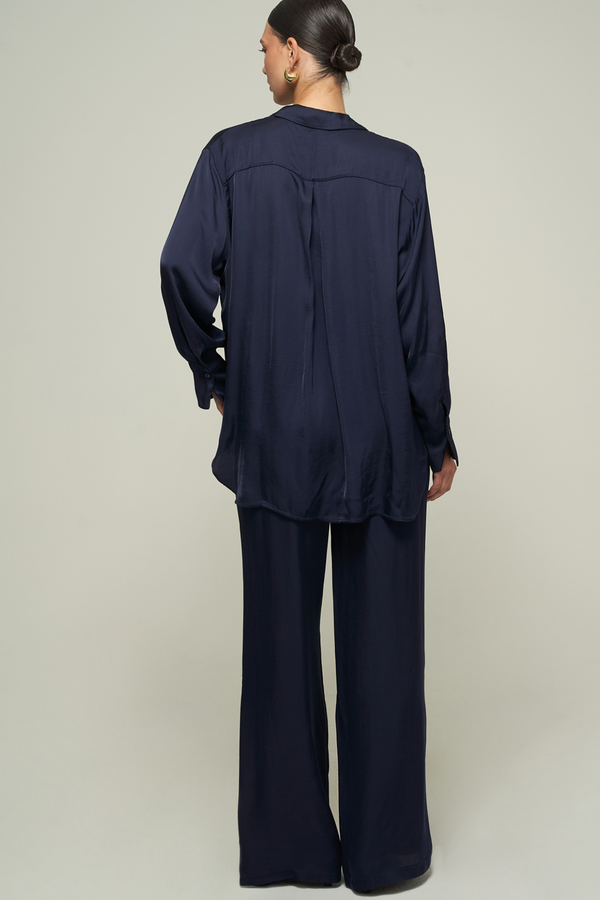 SATIN WIDE-LEG PANTS IN NAVY