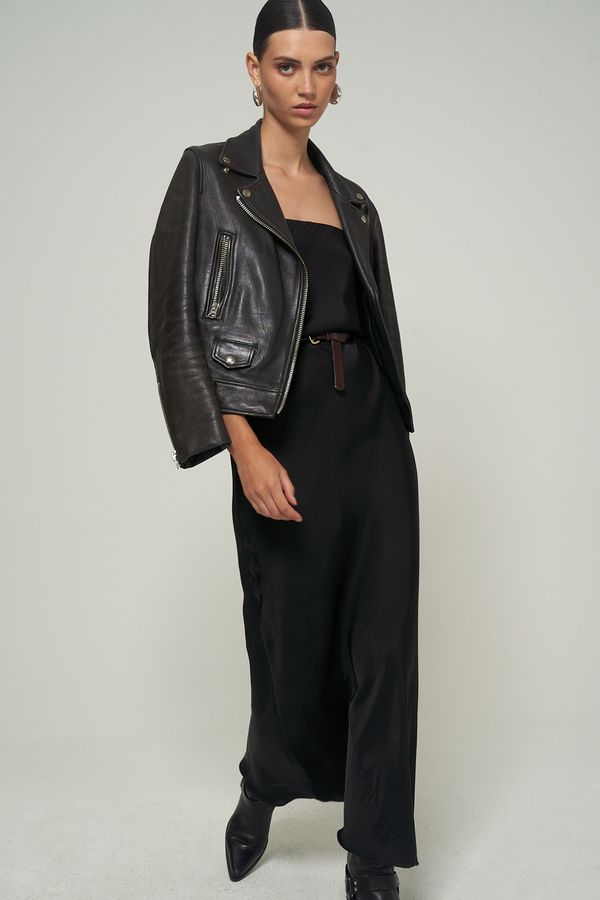 SATIN BANDEAU MAXI DRESS IN BLACK