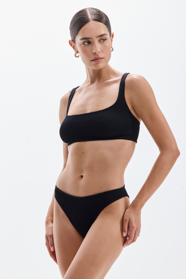 Seamless Textured Bralette Bikini Top - Black