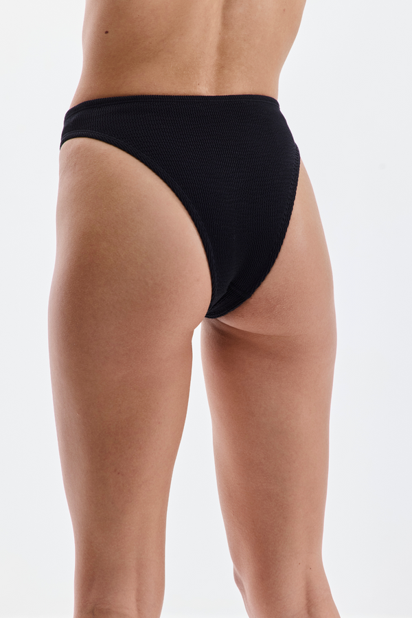 Adjustable Rise Textured Bikini Bottom - Black