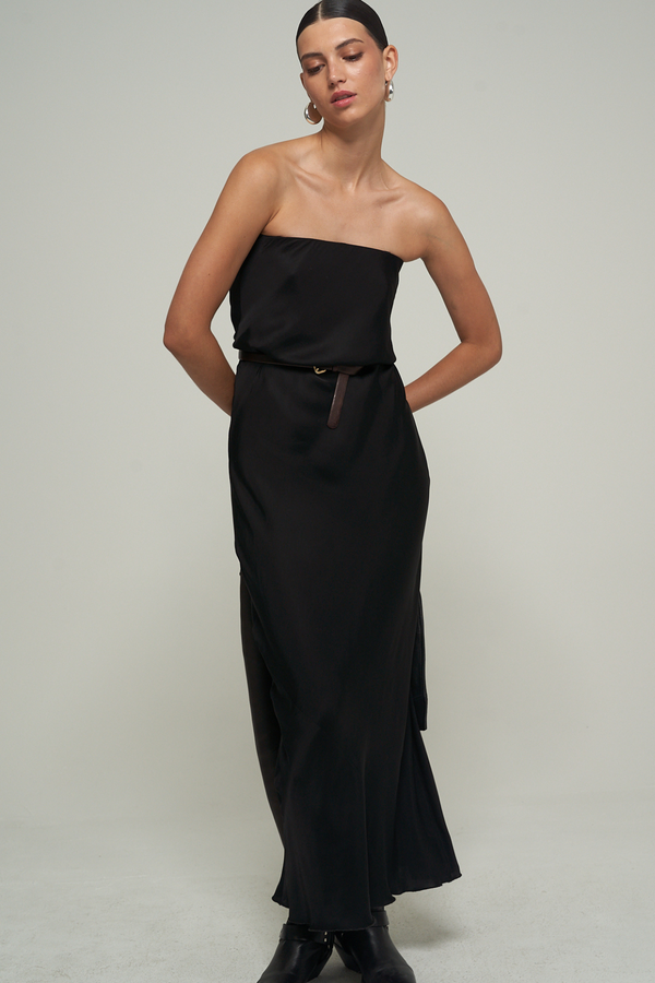 SATIN BANDEAU MAXI DRESS IN BLACK
