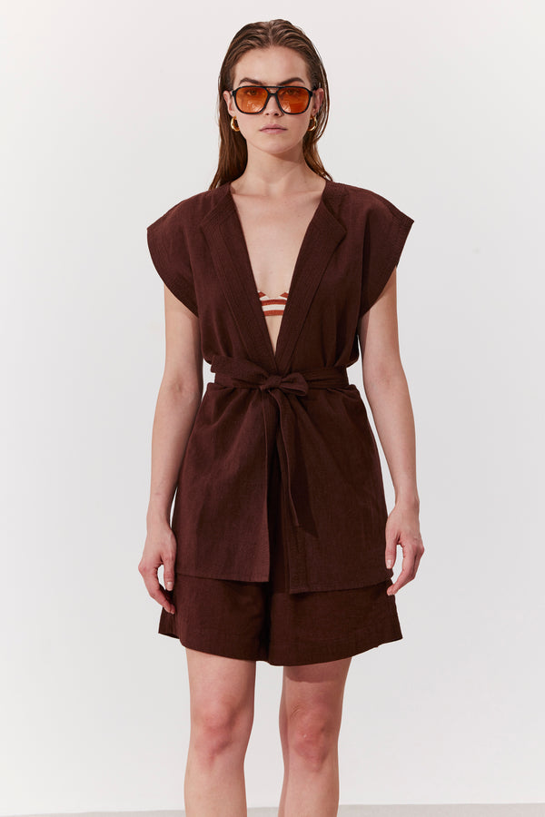 SORRENTO TIE FRONT VEST IN BROWN