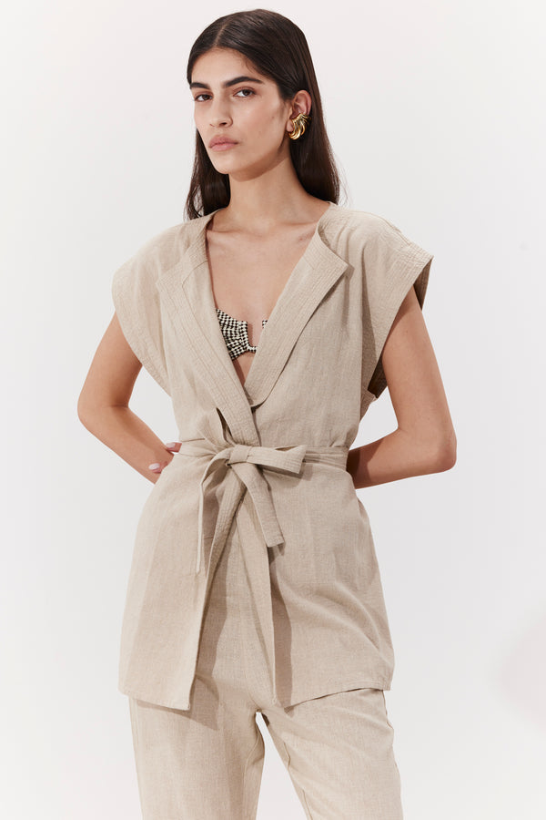 SORRENTO TIE FRONT VEST IN BEIGE