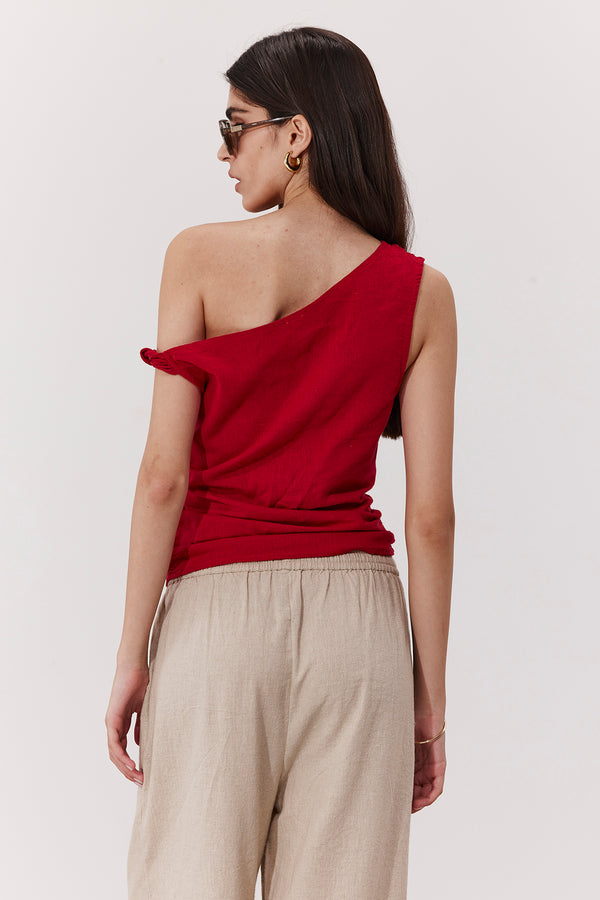SORRENTO LINEN OFF THE SHOULDER TOP IN RED