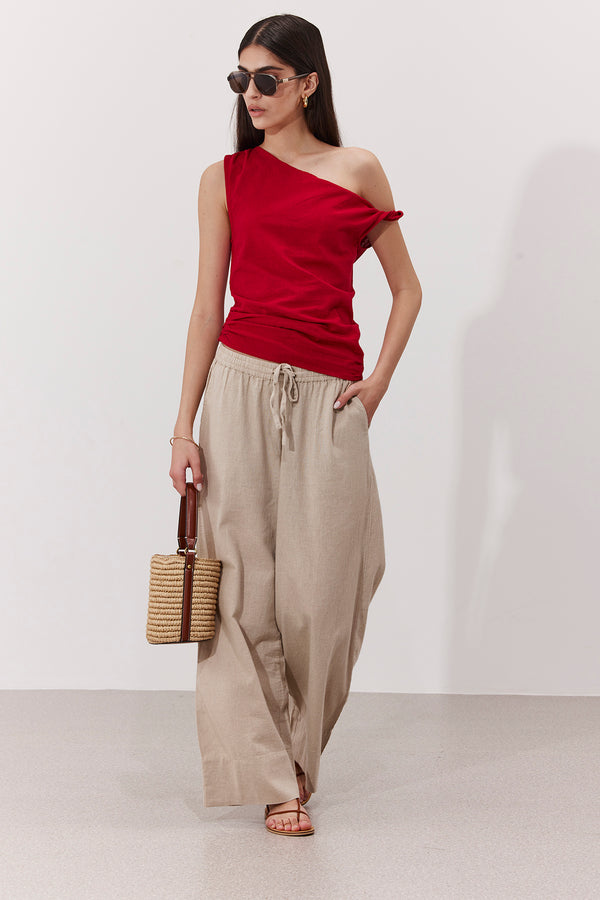 SORRENTO LINEN OFF THE SHOULDER TOP IN RED