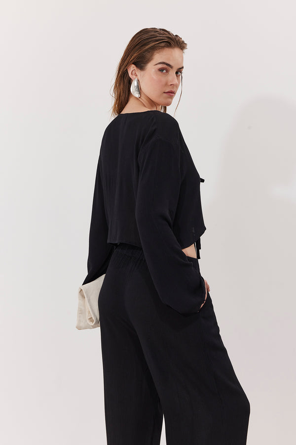 MARRAKESH FRONT TIE SHIRT IN BLACK