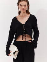 MARRAKESH FRONT TIE SHIRT IN BLACK