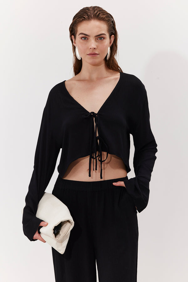 MARRAKESH FRONT TIE SHIRT IN BLACK