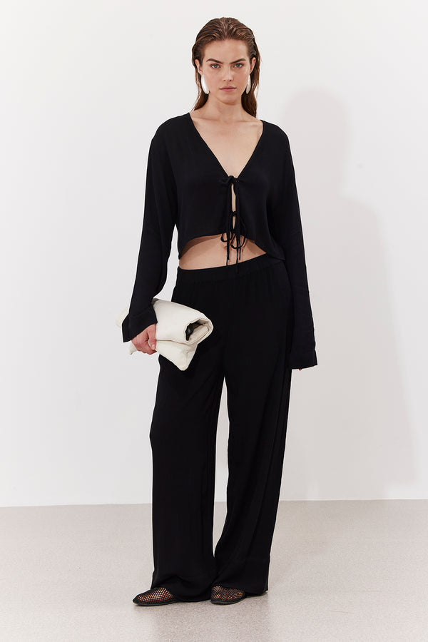 MARRAKESH FRONT TIE SHIRT IN BLACK