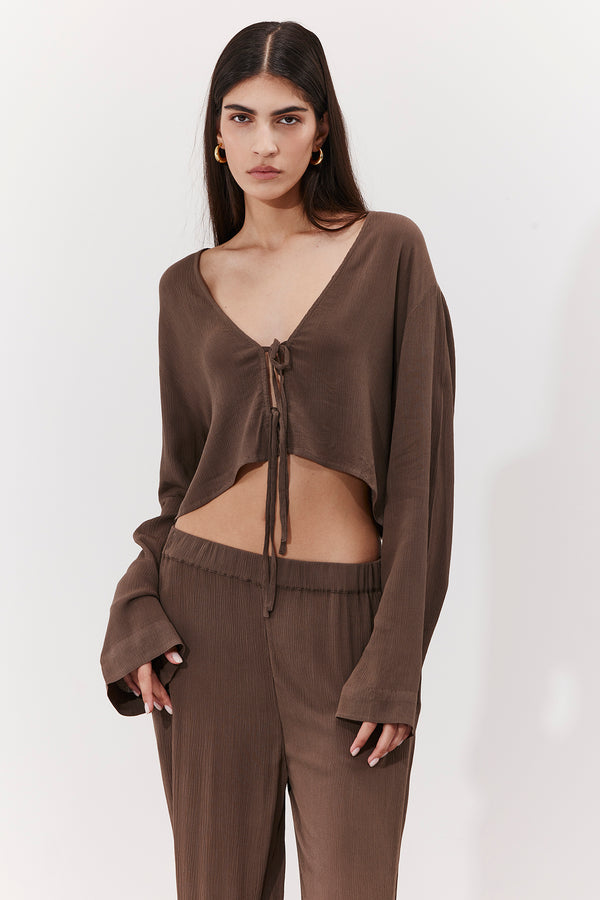 MARRAKESH FRONT TIE SHIRT IN KHAKI