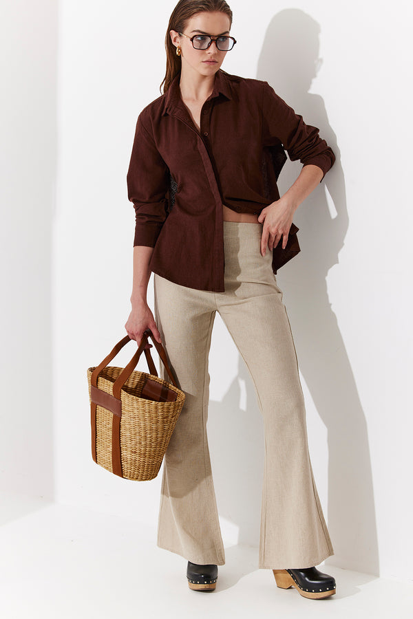 SORRENTO BUTTONED LINEN SHIRT WITH OPEN BACK IN BROWN