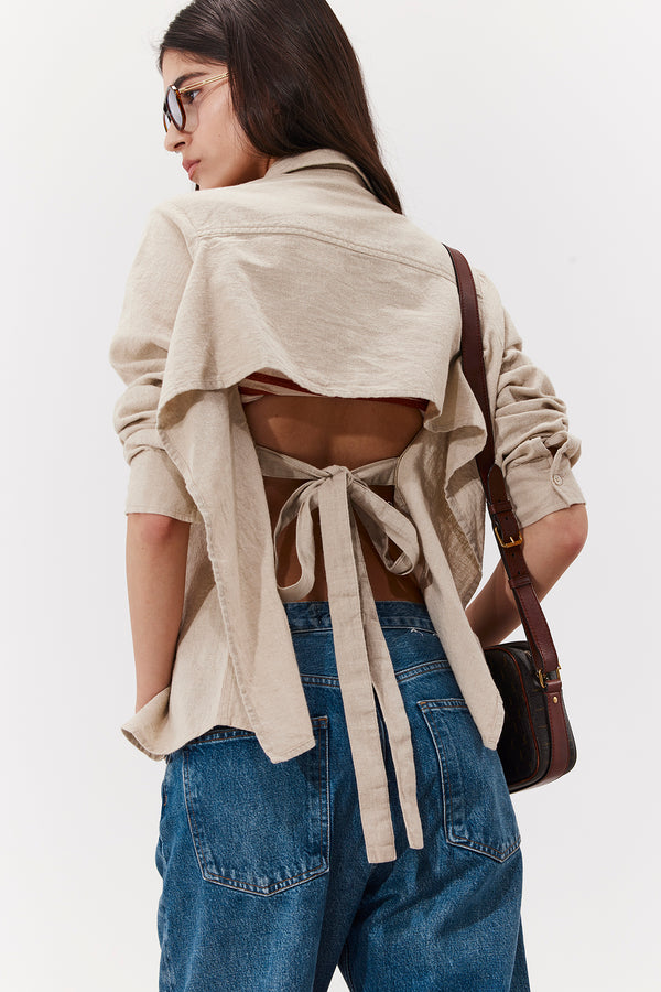 SORRENTO BUTTONED LINEN SHIRT WITH OPEN BACK IN BEIGE