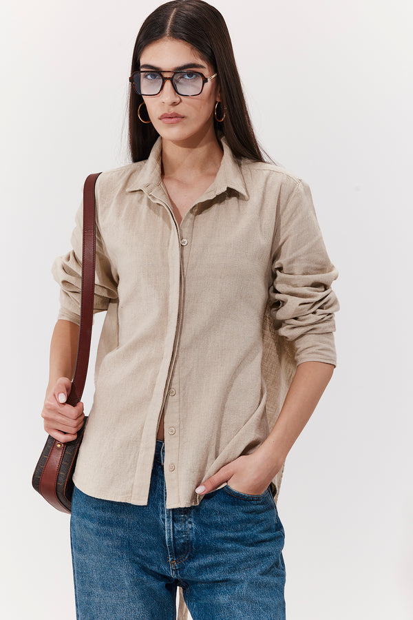 SORRENTO BUTTONED LINEN SHIRT WITH OPEN BACK IN BEIGE