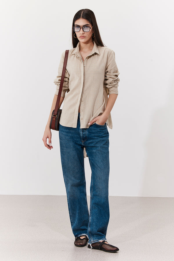 SORRENTO BUTTONED LINEN SHIRT WITH OPEN BACK IN BEIGE
