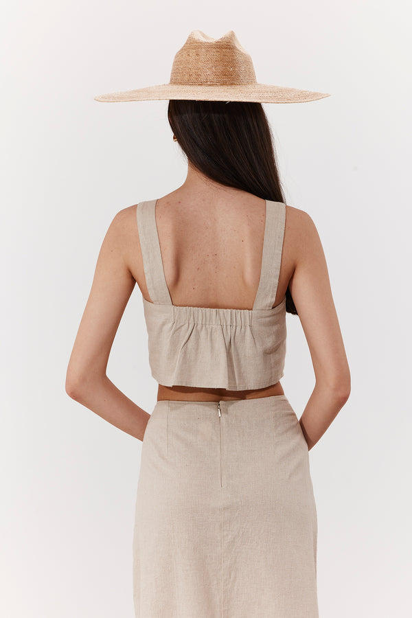 SORRENTO LINEN CROP TOP IN BEIGE