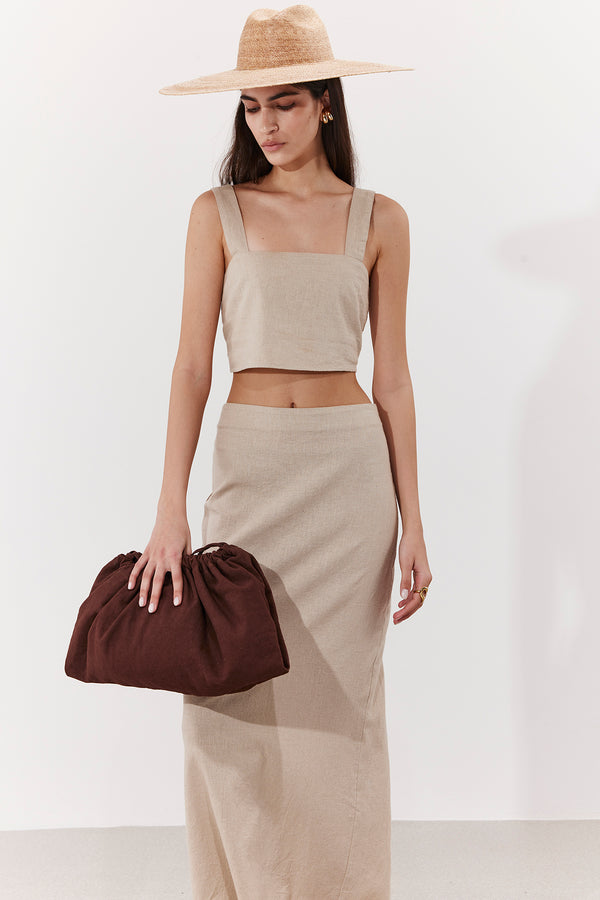 SORRENTO LINEN CROP TOP IN BEIGE