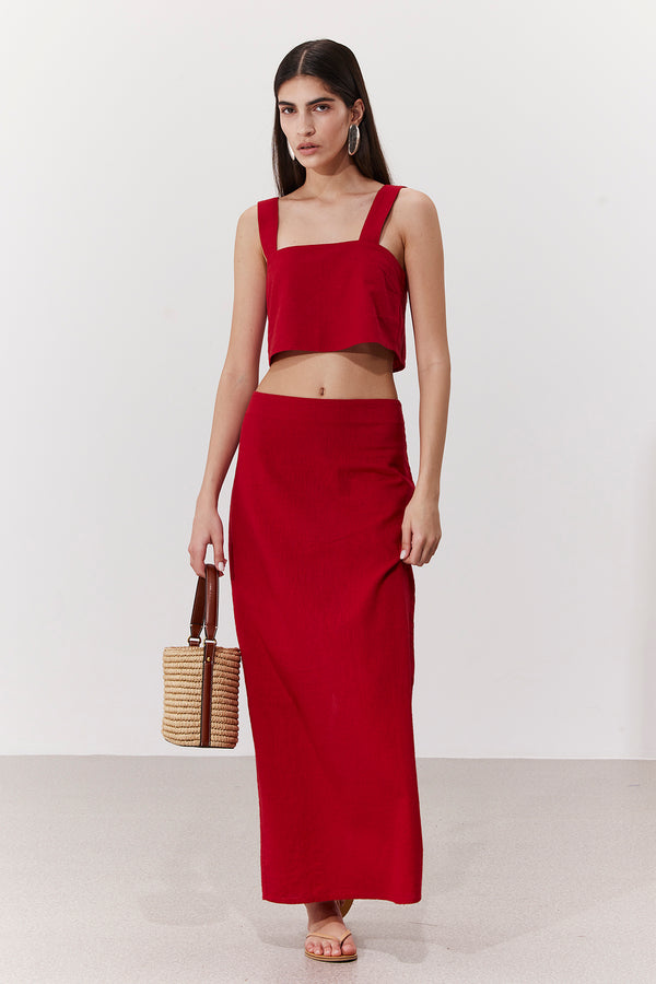 SORRENTO LINEN CROP TOP IN RED