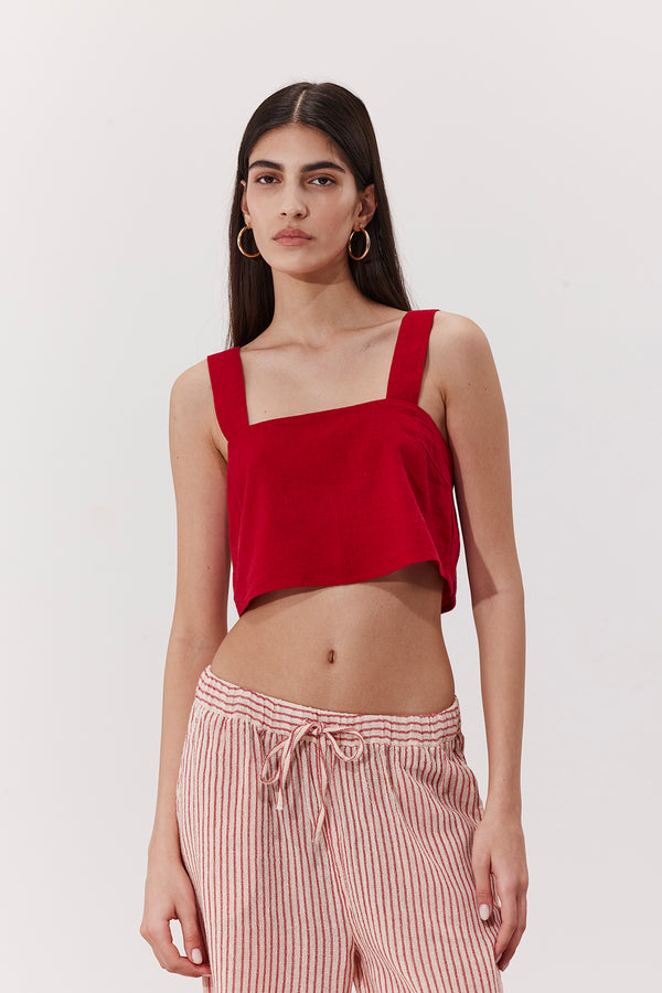 SORRENTO LINEN CROP TOP IN RED