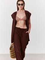 SORRENTO WIDE-LEG LINEN PANTS IN BROWN