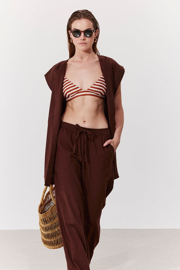 SORRENTO WIDE-LEG LINEN PANTS IN BROWN