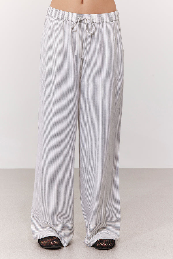 SANTORINI STRIPED LONG LINEN PANTS