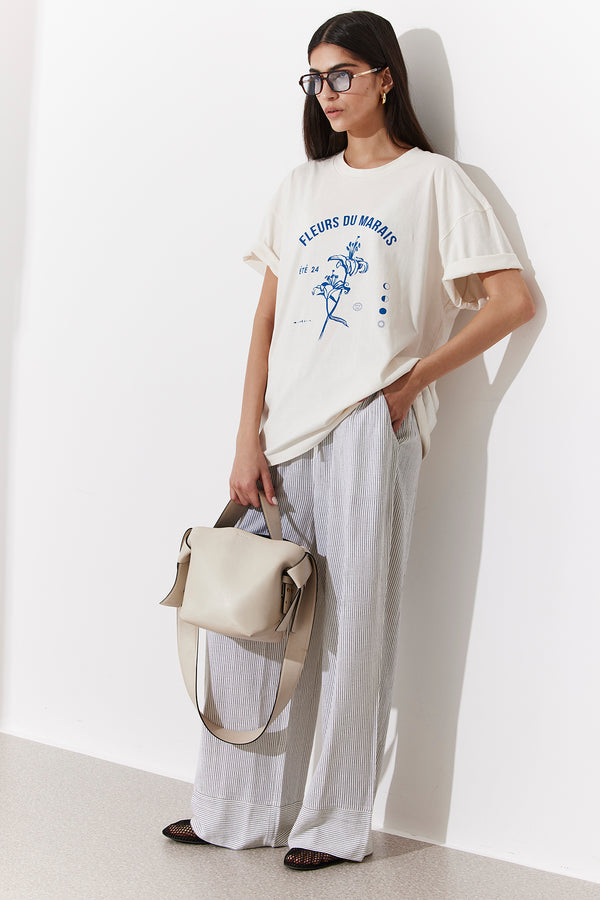 SANTORINI STRIPED LONG LINEN PANTS