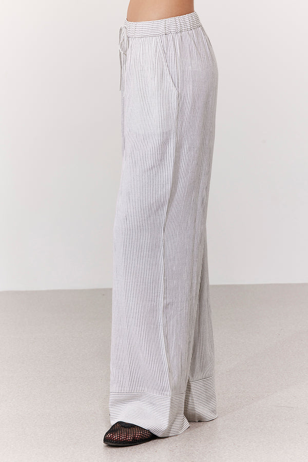 SANTORINI STRIPED LONG LINEN PANTS