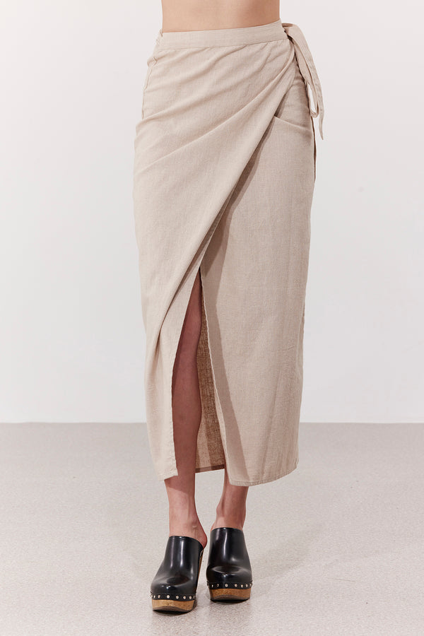 SORRENTO MIDI WRAP SKIRT IN BEIGE