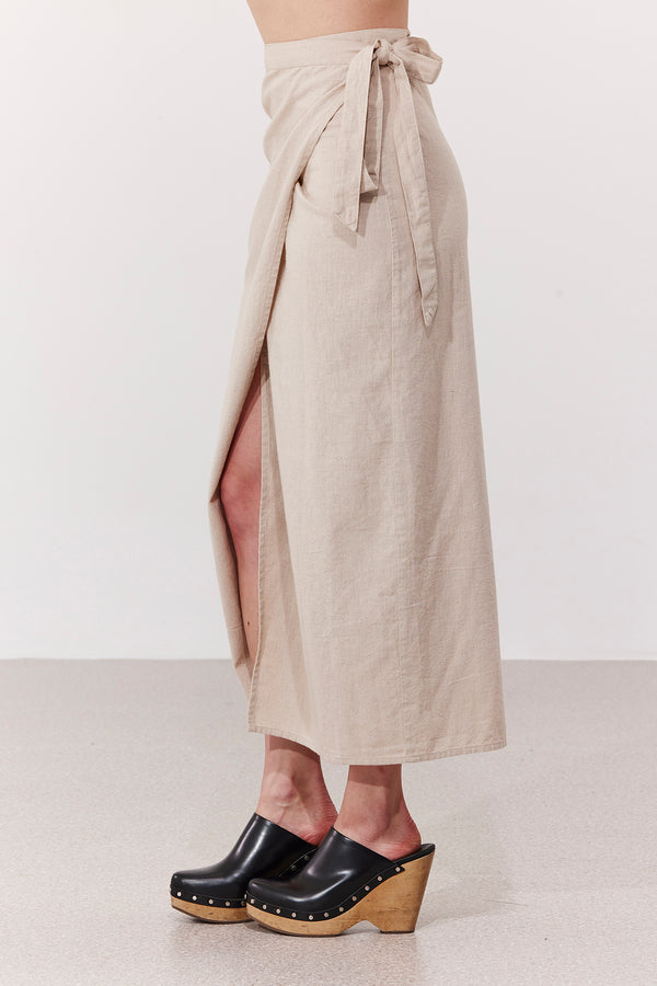 SORRENTO MIDI WRAP SKIRT IN BEIGE