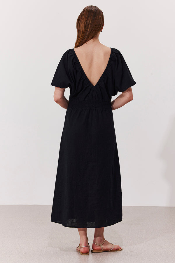 SORRENTO V-NECK MAXI DRESS IN BLACK WITH