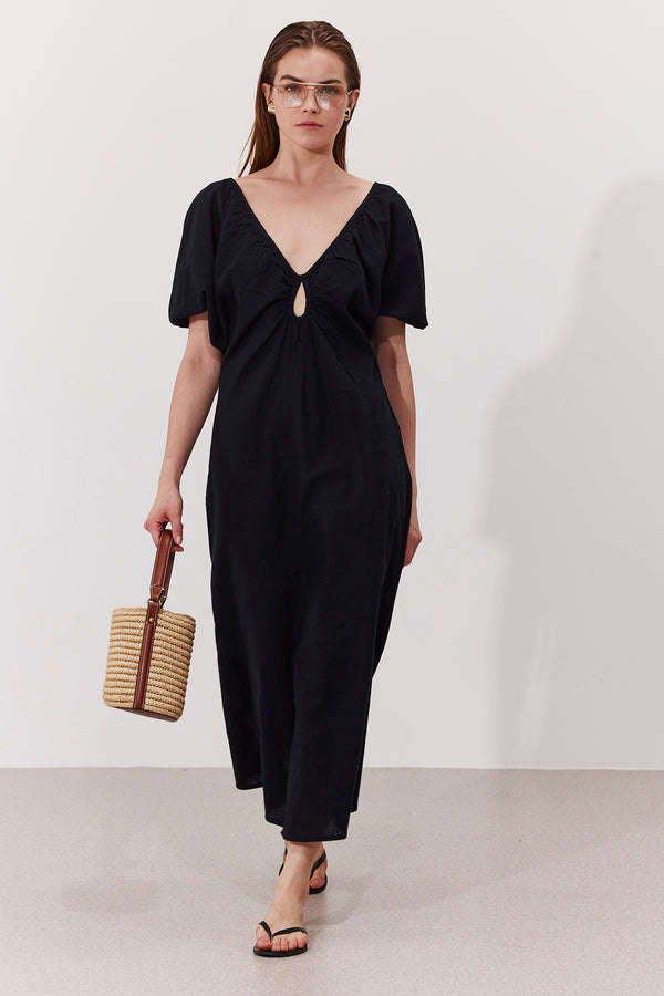 SORRENTO V-NECK MAXI DRESS IN BLACK WITH