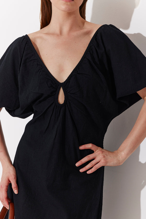 SORRENTO V-NECK MAXI DRESS IN BLACK WITH
