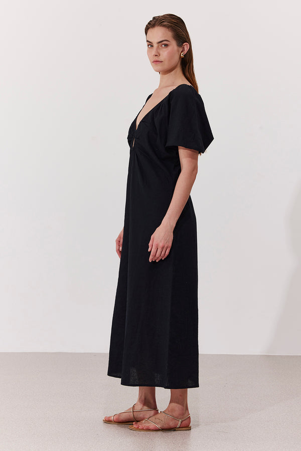 SORRENTO V-NECK MAXI DRESS IN BLACK WITH