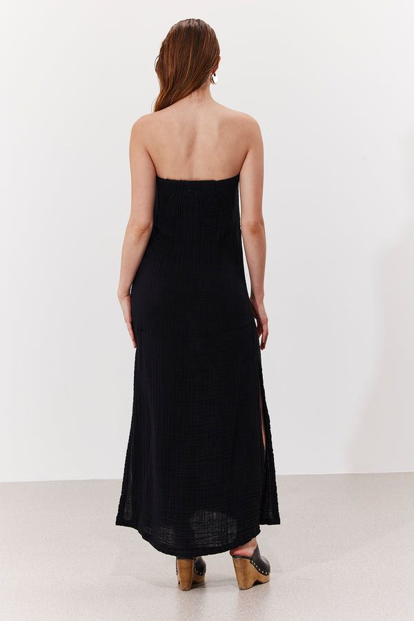 OASIS STRAPLESS TETRA MAXI DRESS IN BLACK