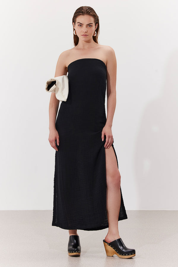 OASIS STRAPLESS TETRA MAXI DRESS IN BLACK