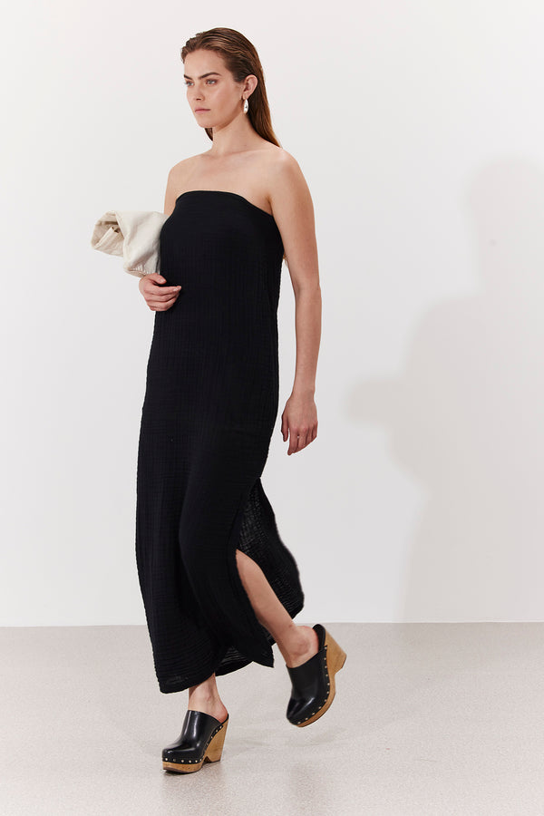OASIS STRAPLESS TETRA MAXI DRESS IN BLACK