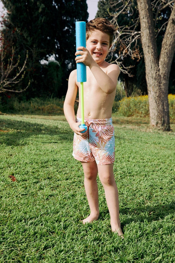 KIDS SWIM SHORTS WITH LEAVES PRINT