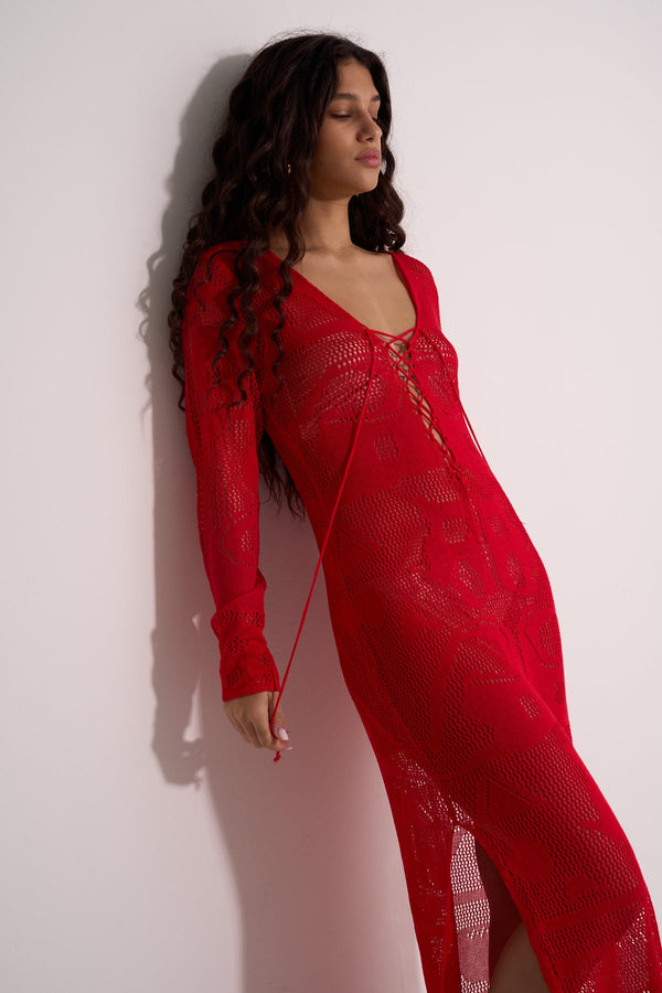 CROCHET BEACH DRESS - RED