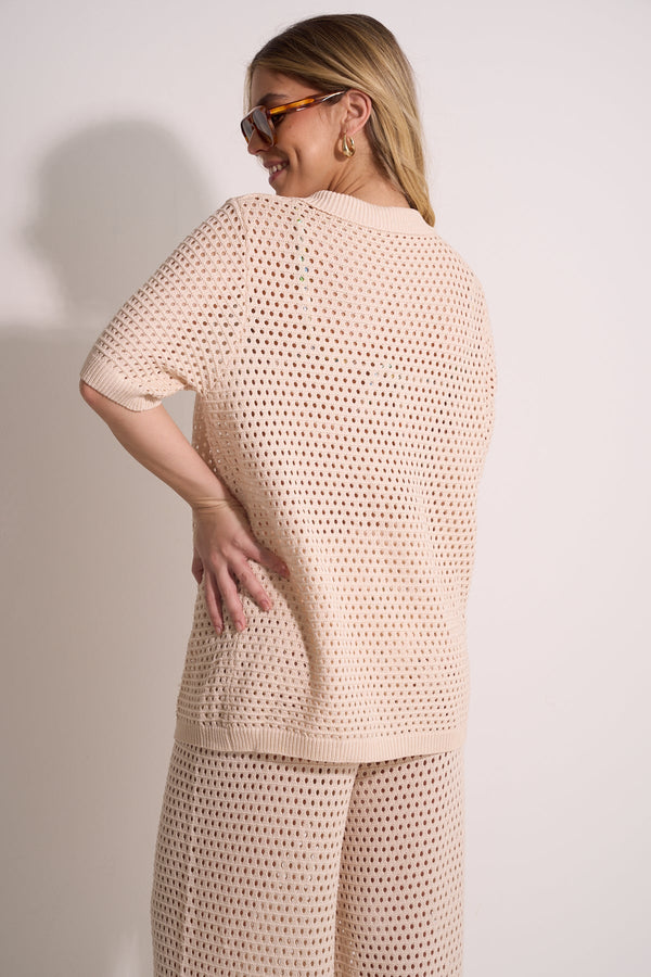 CROCHET BEACH SHIRT - BEIGE