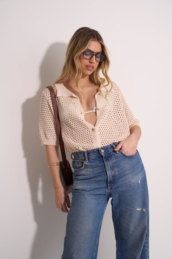 CROCHET BEACH SHIRT - BEIGE