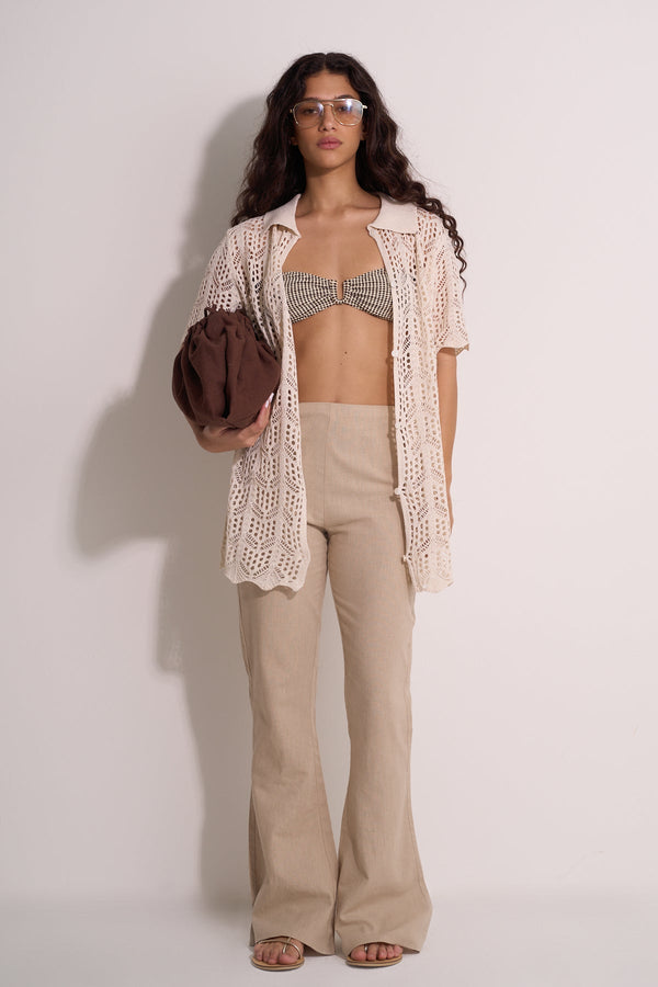 CROCHET SHORT SLEEVE SHIRT - BEIGE